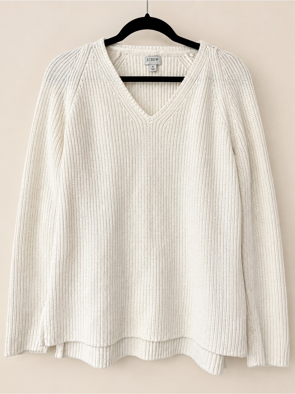 J.Crew Women’s Small Ivory V-Neck Chunky Knit Sweater High Low Hem